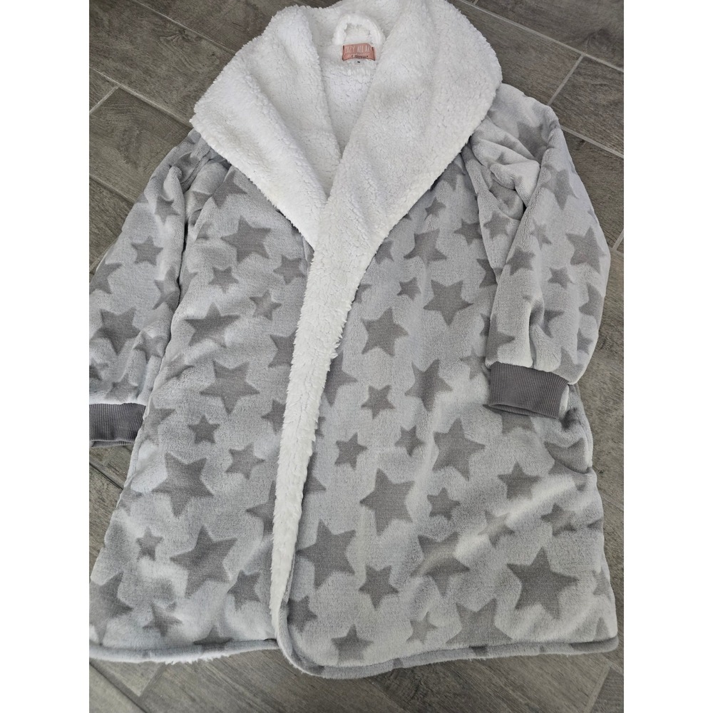 Cozy All Day Berkshire Home Grey Star‎ Sherpa Lined Plush Fleece Robe Medium L